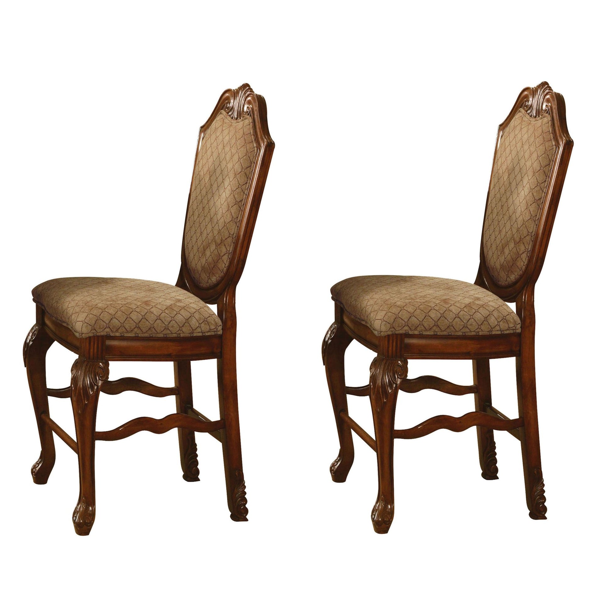 Beige and Cherry Solid Back Counter Height Stools (Set of 2) image 1