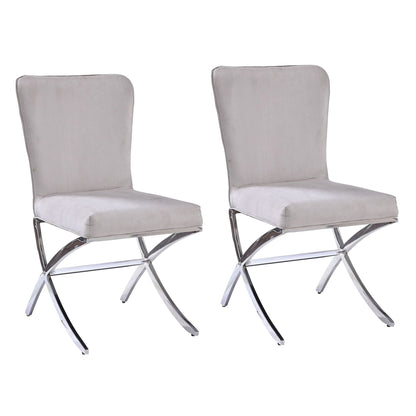 Beige and Chrome Side Chairs with Metal X Shape Legs (Set of 2) image 1