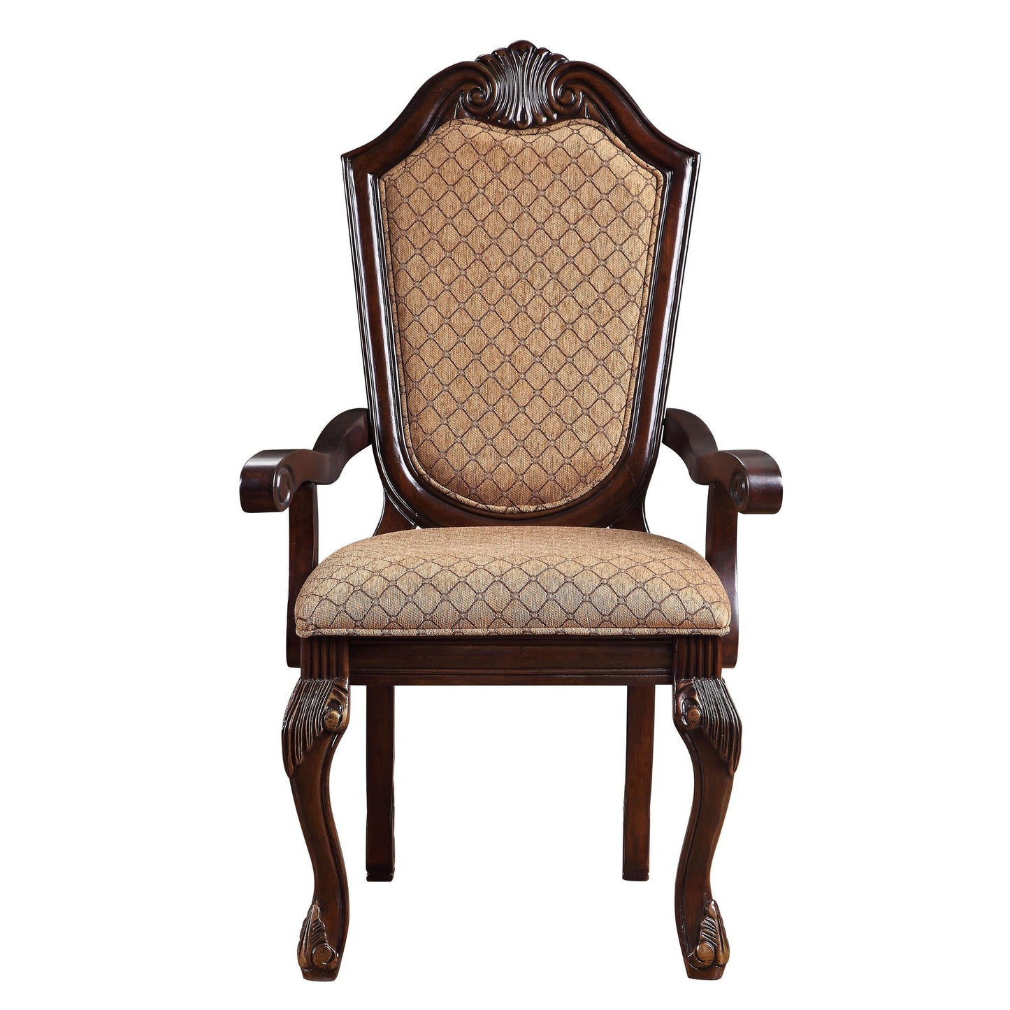 Beige and Espresso Arm Chairs with Arched Backrest (Set of 2) image 1