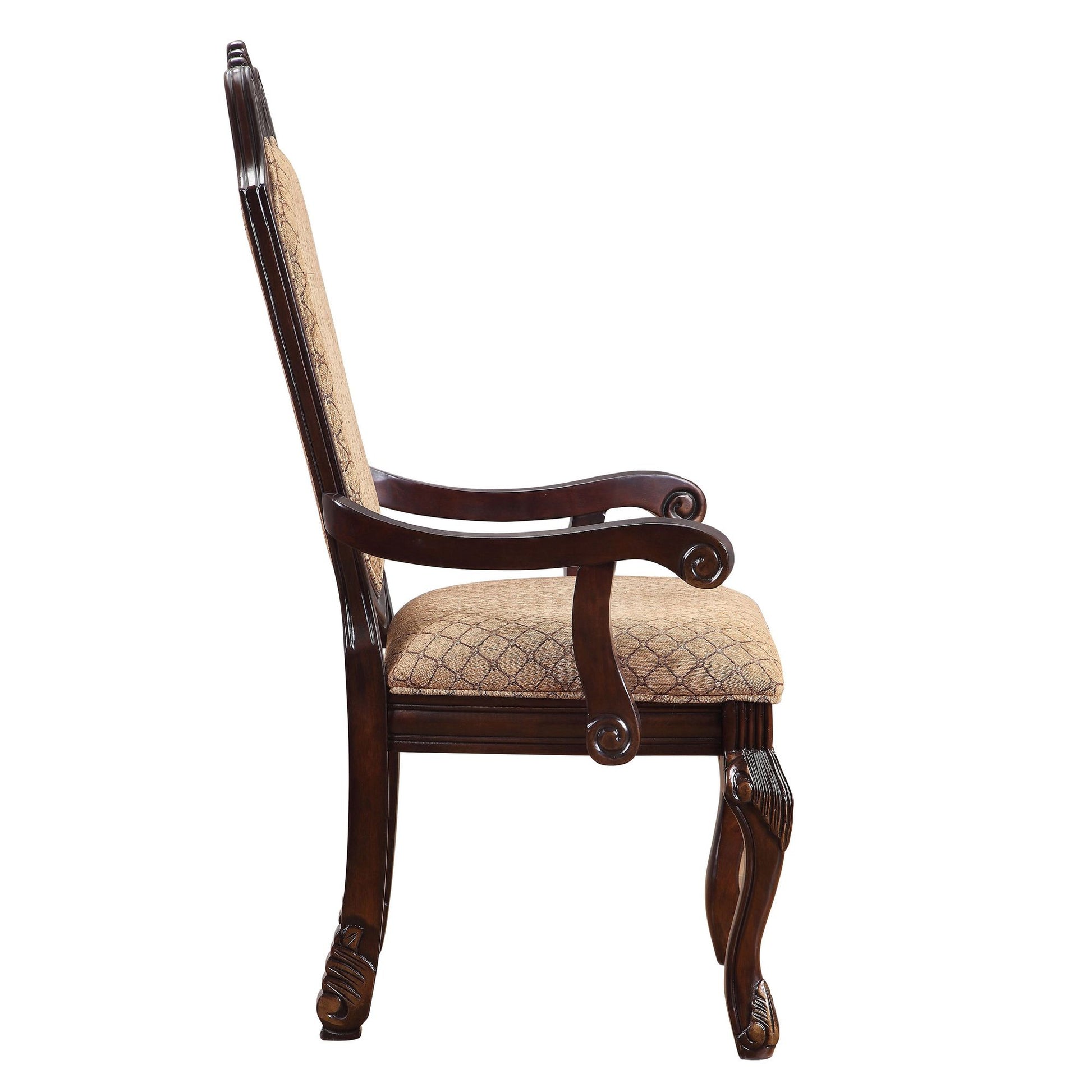 Beige and Espresso Arm Chairs with Arched Backrest (Set of 2) image 2