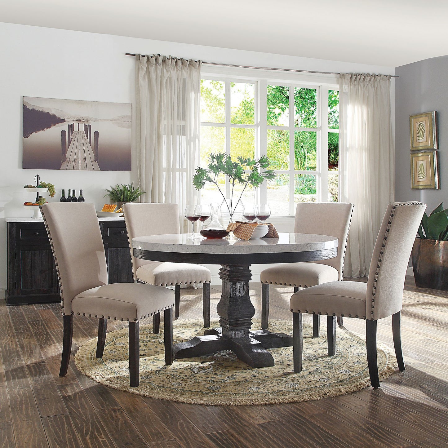 Beige and Salvage Dark Oak Upholstery Side Chair (Set of 2) image 5