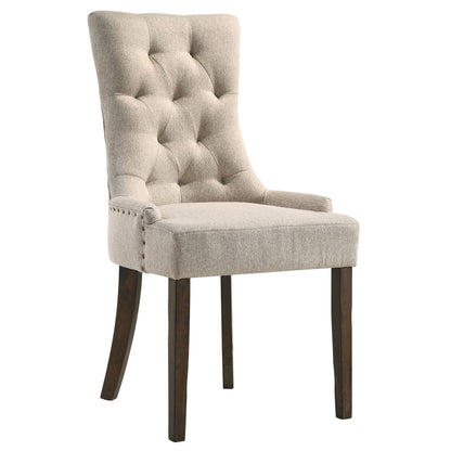Beige and Weathered Oak Tufted Back Parson Chairs (Set of 2) image 1