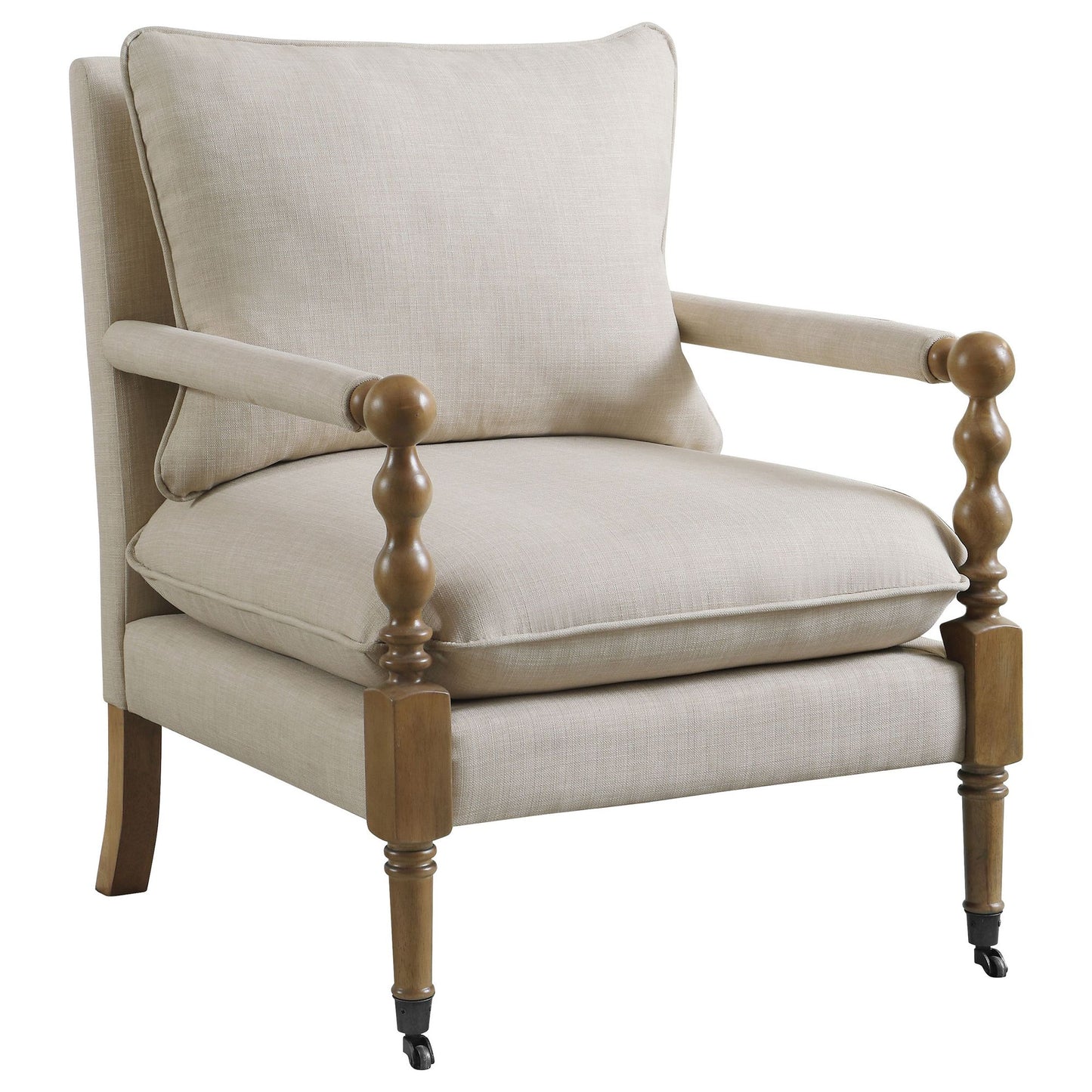 Beige Wooden Accent Chair with Turned Legs image 2