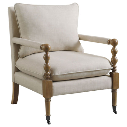 Beige Wooden Accent Chair with Turned Legs image 2