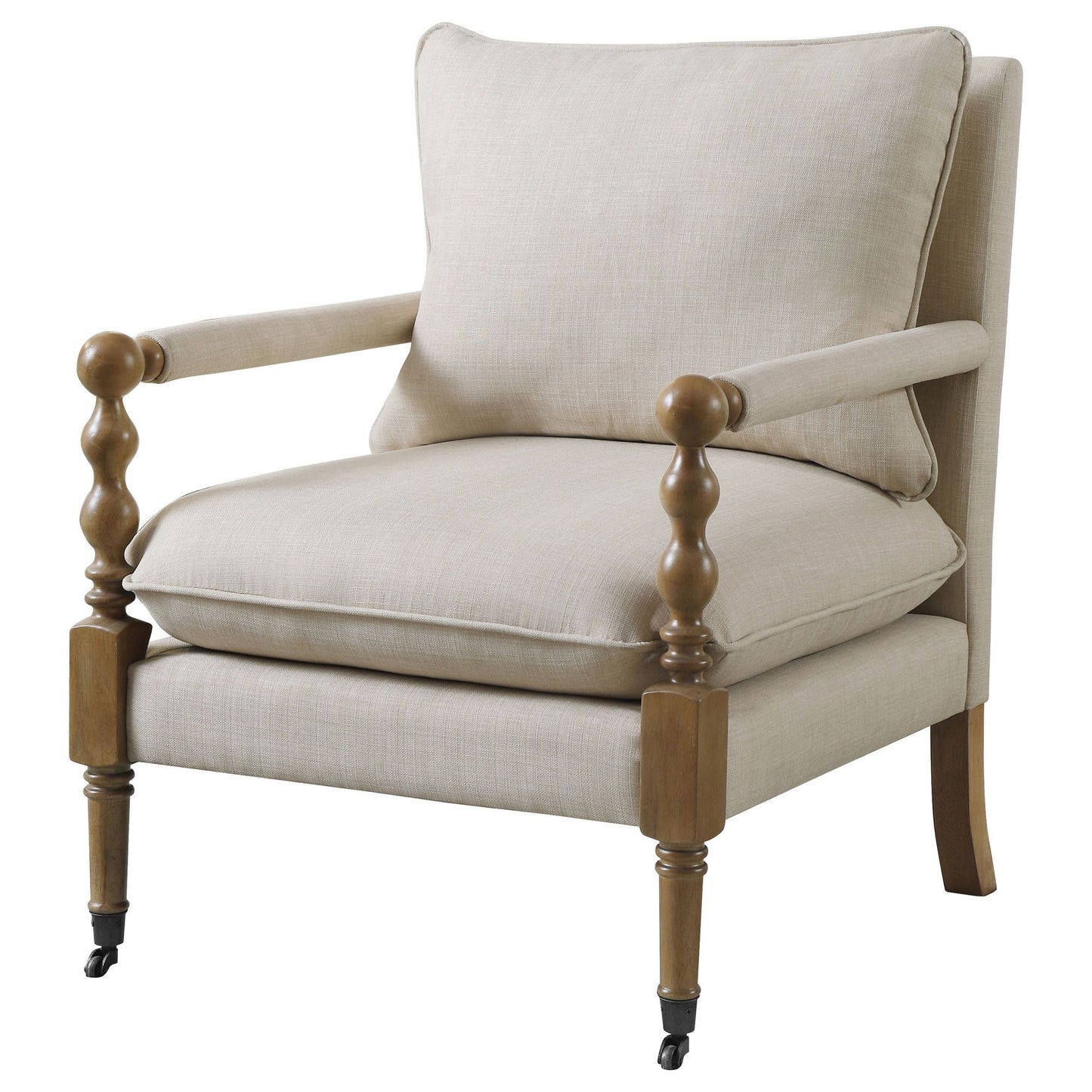 Beige Wooden Accent Chair with Turned Legs image 3