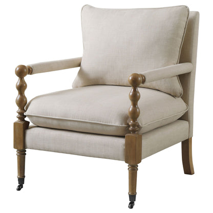 Beige Wooden Accent Chair with Turned Legs image 3