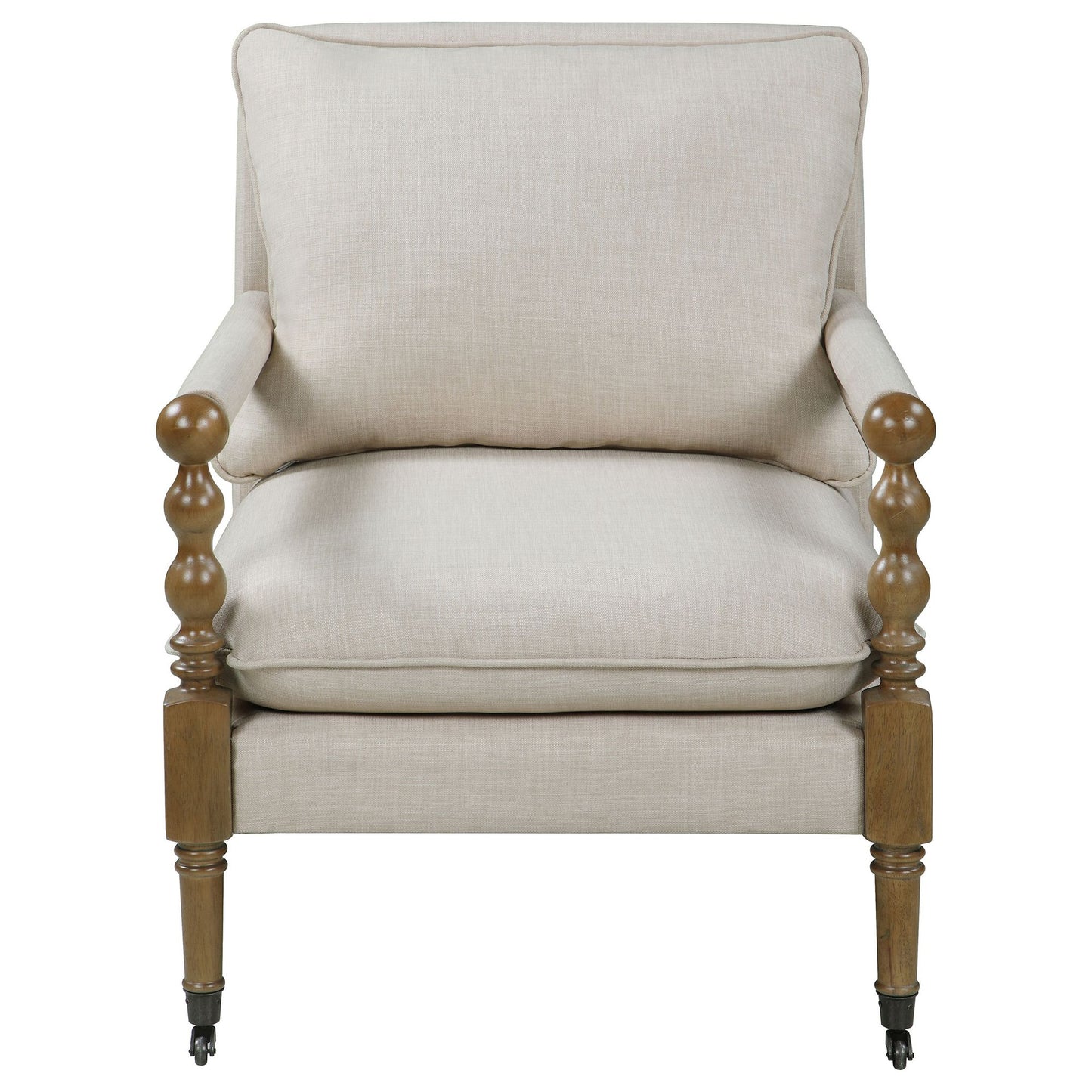 Beige Wooden Accent Chair with Turned Legs image 4
