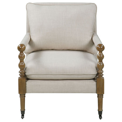Beige Wooden Accent Chair with Turned Legs image 4