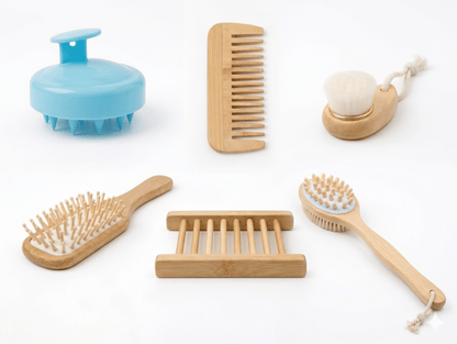 BeNat Premium Eco-Friendly 6-Piece Bamboo Bath Essentials Set - Includes Body Massage Brush, Facial Brush, Detangling Ha image 9