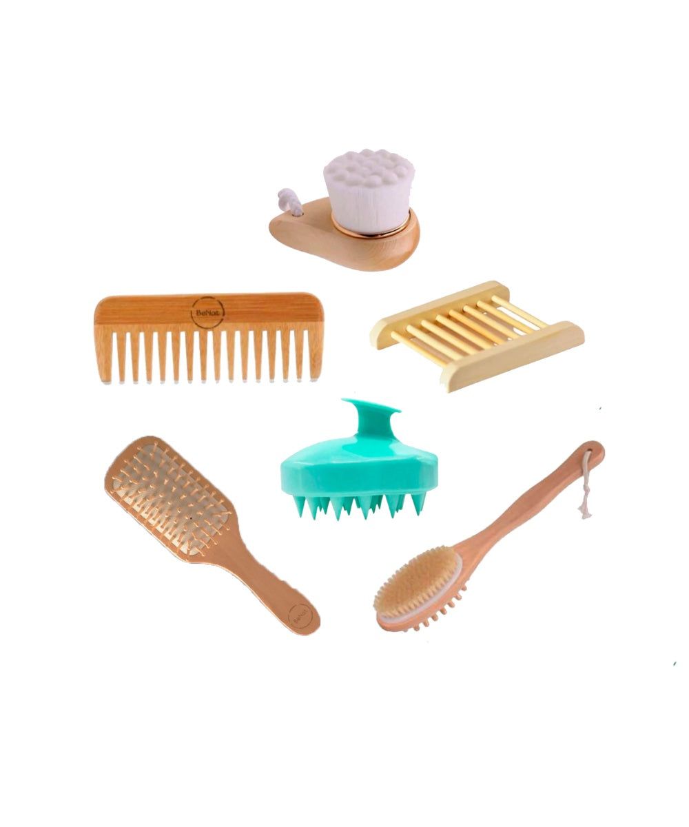 BeNat Premium Eco-Friendly 6-Piece Bamboo Bath Essentials Set - Includes Body Massage Brush, Facial Brush, Detangling Ha image 8