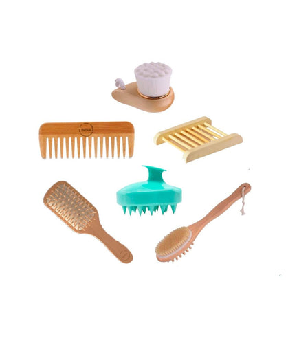 BeNat Premium Eco-Friendly 6-Piece Bamboo Bath Essentials Set - Includes Body Massage Brush, Facial Brush, Detangling Ha image 8