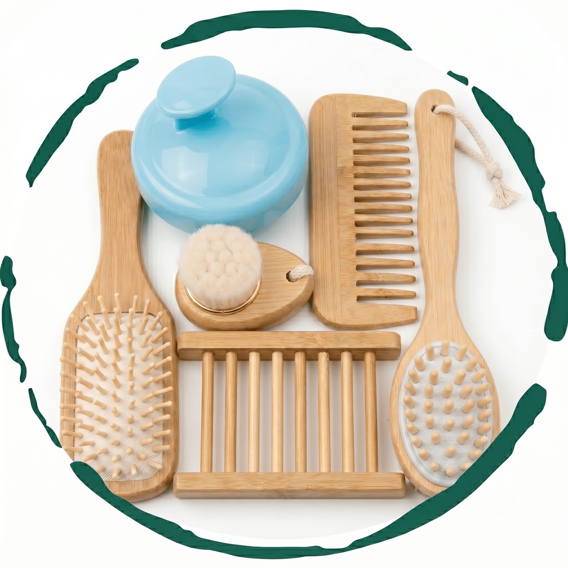 BeNat Premium Eco-Friendly 6-Piece Bamboo Bath Essentials Set - Includes Body Massage Brush, Facial Brush, Detangling Ha image 1