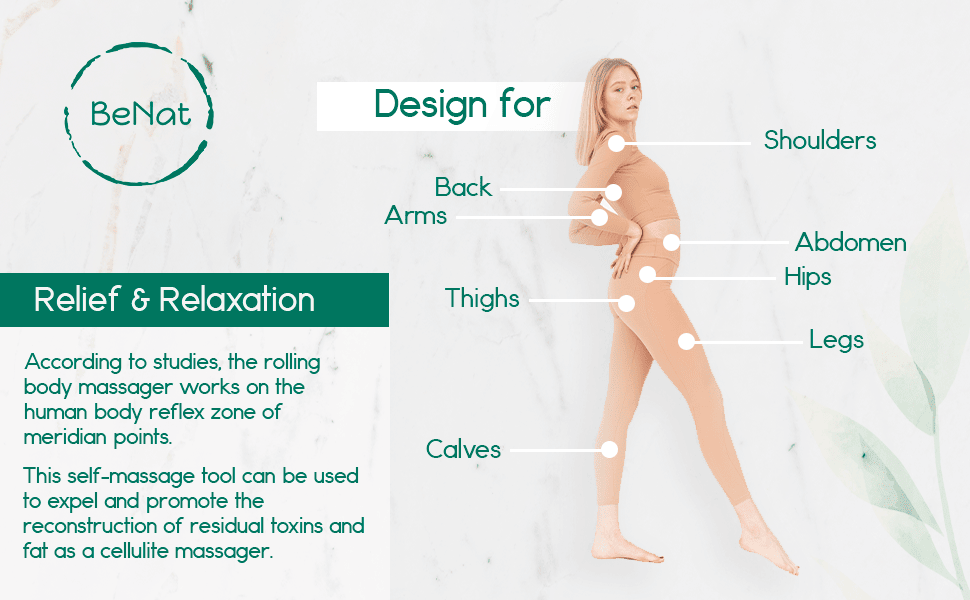 BeNat Rolling Body Massager - Ergonomic Stainless Steel Roller & Deep Tissue Cellulite Massage Tool for Muscle Relief, T image 4