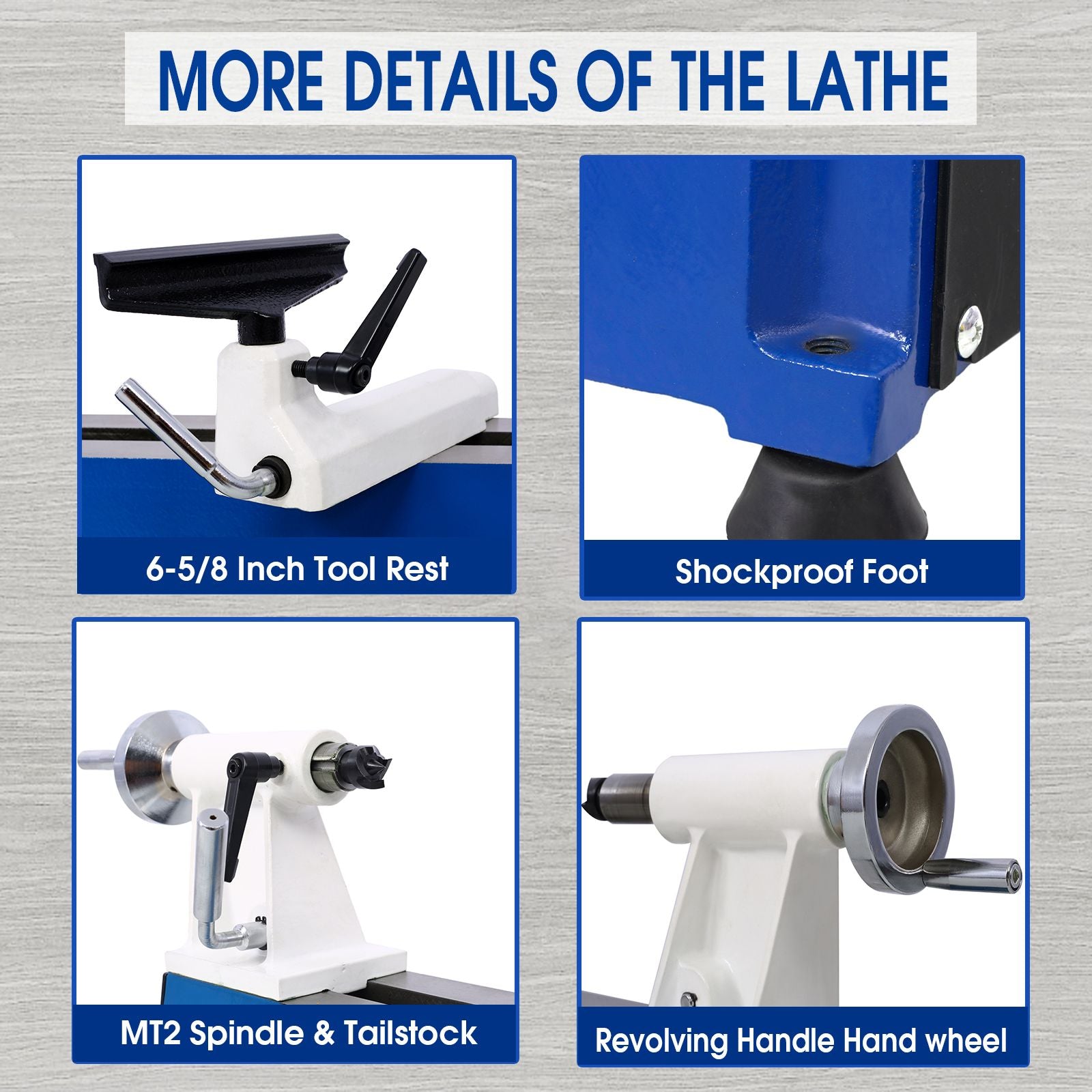 Benchtop Wood Lathe 10" x 18" Wood Lathe Machine 5 Variable Speeds 500/750/1150/1800/3200RPM Mini Wood Turning Lathe for image 4