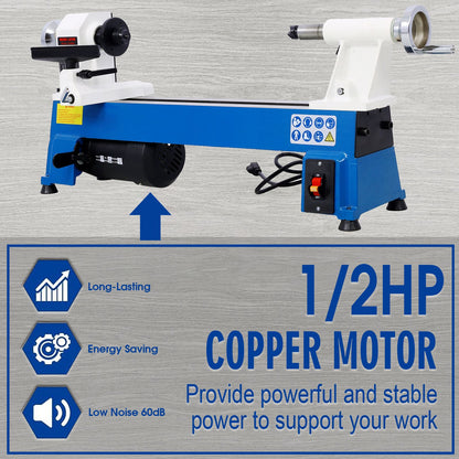 Benchtop Wood Lathe 10" x 18" Wood Lathe Machine 5 Variable Speeds 500/750/1150/1800/3200RPM Mini Wood Turning Lathe for image 2