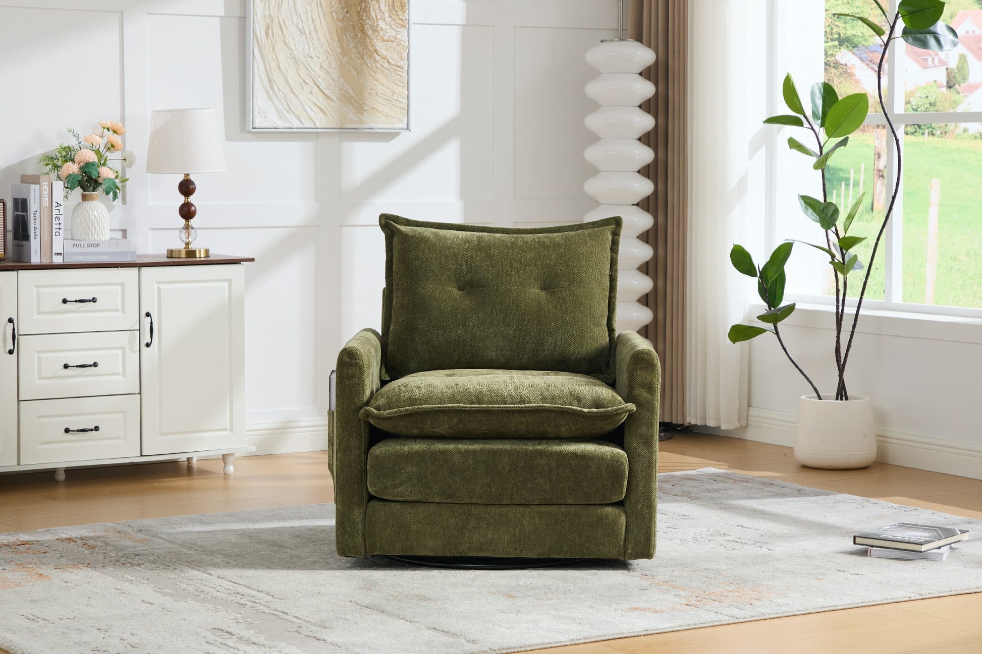 UNITED WE WIN Swivel Barrel Chair - Mid Century Modern Chair, Thick Padded Arm Chair with Solid Metal Base, Comfortable Single Sofa Chair, Swivel Accent Chair for Living Room Bedroom image 8