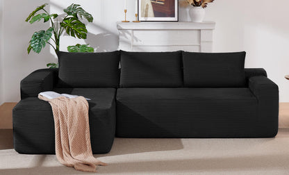 NEW-96.9" Cloud Sectional Couch with L-Shape Chaise,Modern Modular Sofa with Deep Seat, Upholstered Couches for Living Room Bedroom,No Assembly Required, (Corduroy Fabric),Black image 2