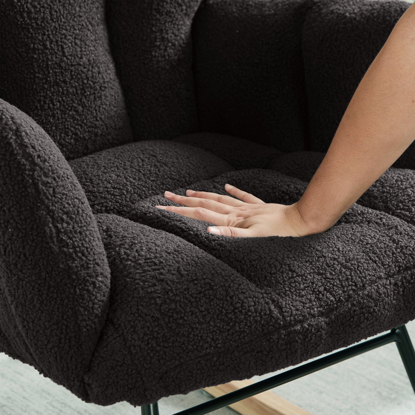 Glider Chair for Living Room Tufted Upholstered Teddy Fabric Rocking Chair with Metal Frame Accent Chair Dark Gray image 5