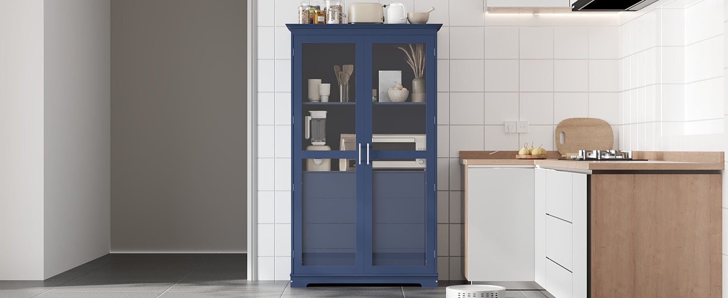 TOPMAX 44.7x20x75inch Kitchen Pantry, Freestanding Kitchen Storage Cabinet Display Cabinet with Glass Doors and 4 Built-in Drawers for Living Room, Home Office, Blue image 4