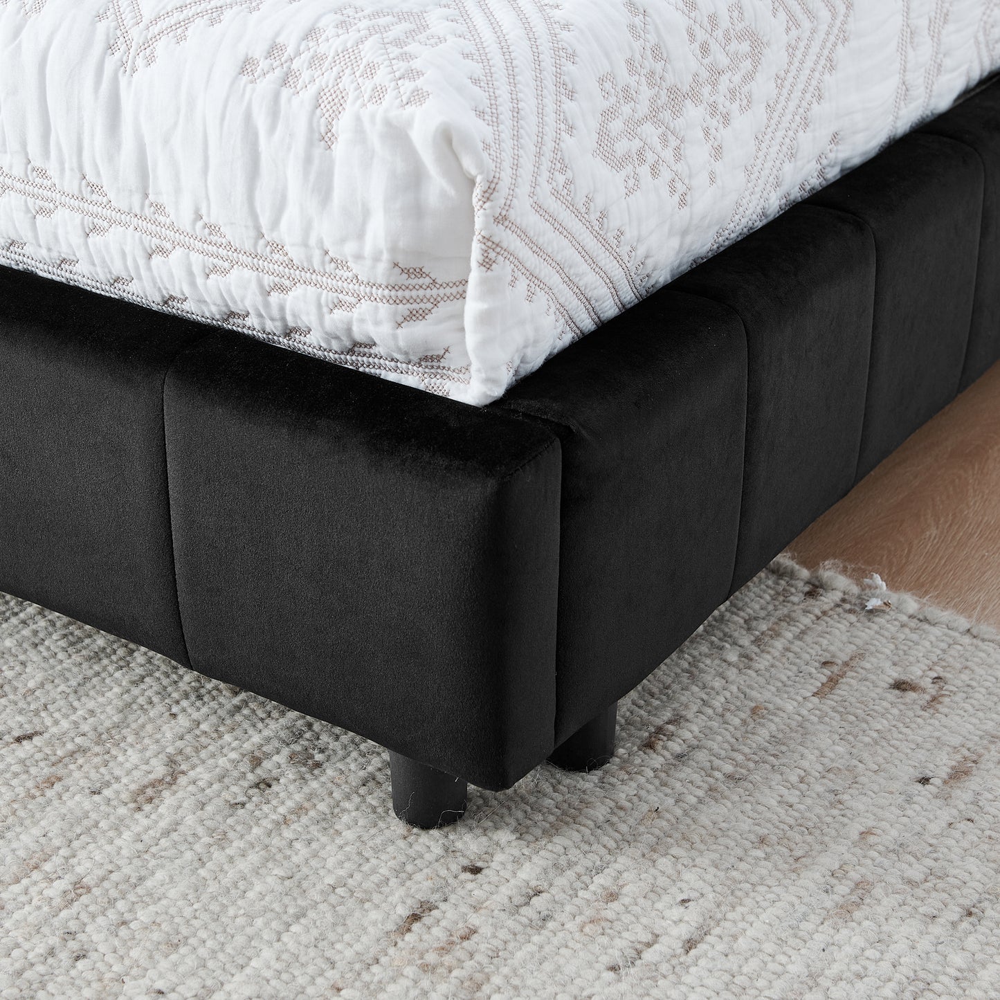 Queen Size Upholstered Tufted Bed Frame, Sofa Bed Frame with Comfortable Backrest and Armrests, Queen Size Bed for Bedroom, Living Room,Velvet, BLACK(85.5''*64.5''*30.5'') image 7