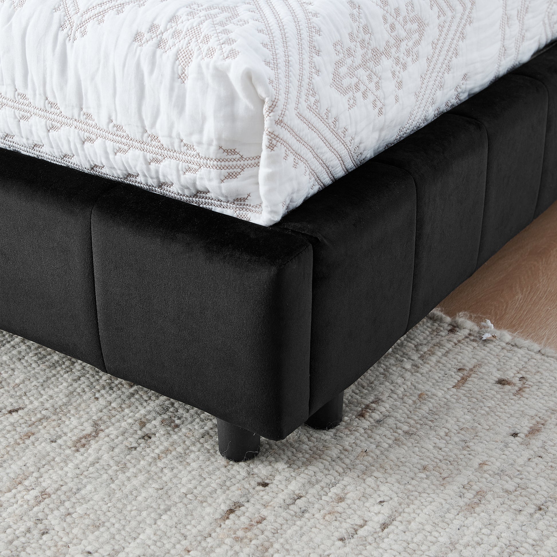 Queen Size Upholstered Tufted Bed Frame, Sofa Bed Frame with Comfortable Backrest and Armrests, Queen Size Bed for Bedroom, Living Room,Velvet, BLACK(85.5''*64.5''*30.5'') image 7