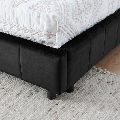 Queen Size Upholstered Tufted Bed Frame, Sofa Bed Frame with Comfortable Backrest and Armrests, Queen Size Bed for Bedroom, Living Room,Velvet, BLACK(85.5''*64.5''*30.5'') image 7