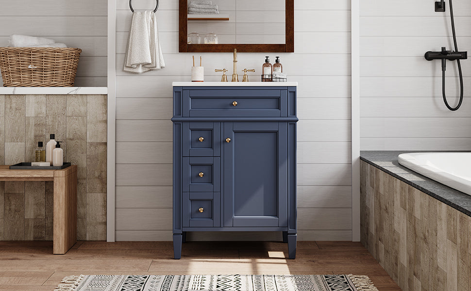 24'' Bathroom Vanity with Top Sink, Modern Bathroom Storage Cabinet with 2 Drawers and a Tip-out Drawer, Single Sink Bathroom Vanity image 10