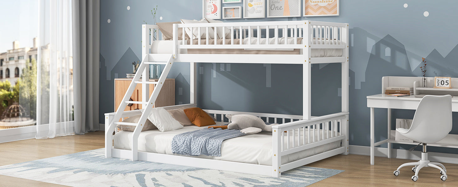 Twin XL over Queen Bunk Bed with Ladder and Guardrails, White image 6