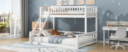 Twin XL over Queen Bunk Bed with Ladder and Guardrails, White image 6