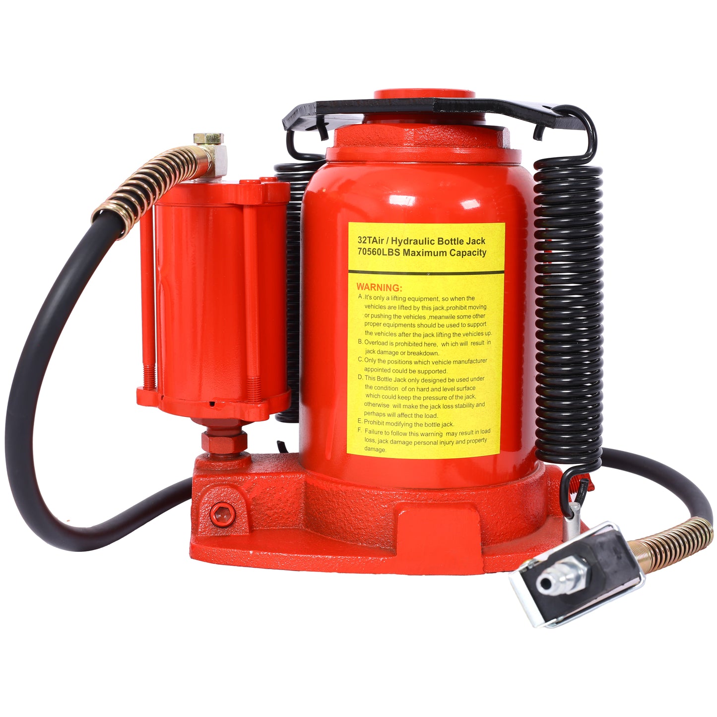 Air Hydraulic Bottle Jack, 32 Ton/70550LBS LBS All Welded Bottle Jack, 10-16.3 inch Lifting Range, Manual Handle and Air Pump, for Car, Pickup, Truck, RV, Auto Repair, Industrial Engineering,Red image 11