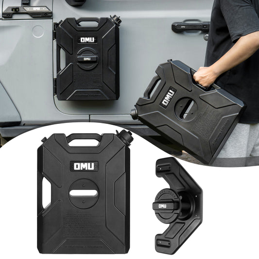 OMU 2.64 Gallon/10L Door Hinge Gasoline Container and Mount Set Compatible with 2007-2026 Jeep wrangler JK JL JT, Gasoline Pack Mount Backing Plate with Snapin Spout Backup Petrol Water Storage Can image 1