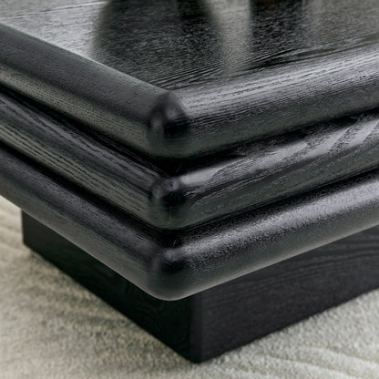 Modern 3-Tier Stacked Rectangular Coffee Table, MDF with Wood Veneer,Black Accent Center Table for Living Room image 10