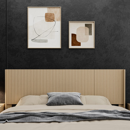 Modern Farmhouse Wood Headboard King Size 80.2 in Wide Wall Mounted Fluted Panel Wingback - Natural oak image 2
