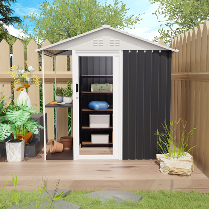 6 x 4 FT Outdoor Storage Shed with Rack Metal Garden Shed with Storage Shelves Bike Storage Tool Cabinet Box for Lawn Backyard Patio Use image 4