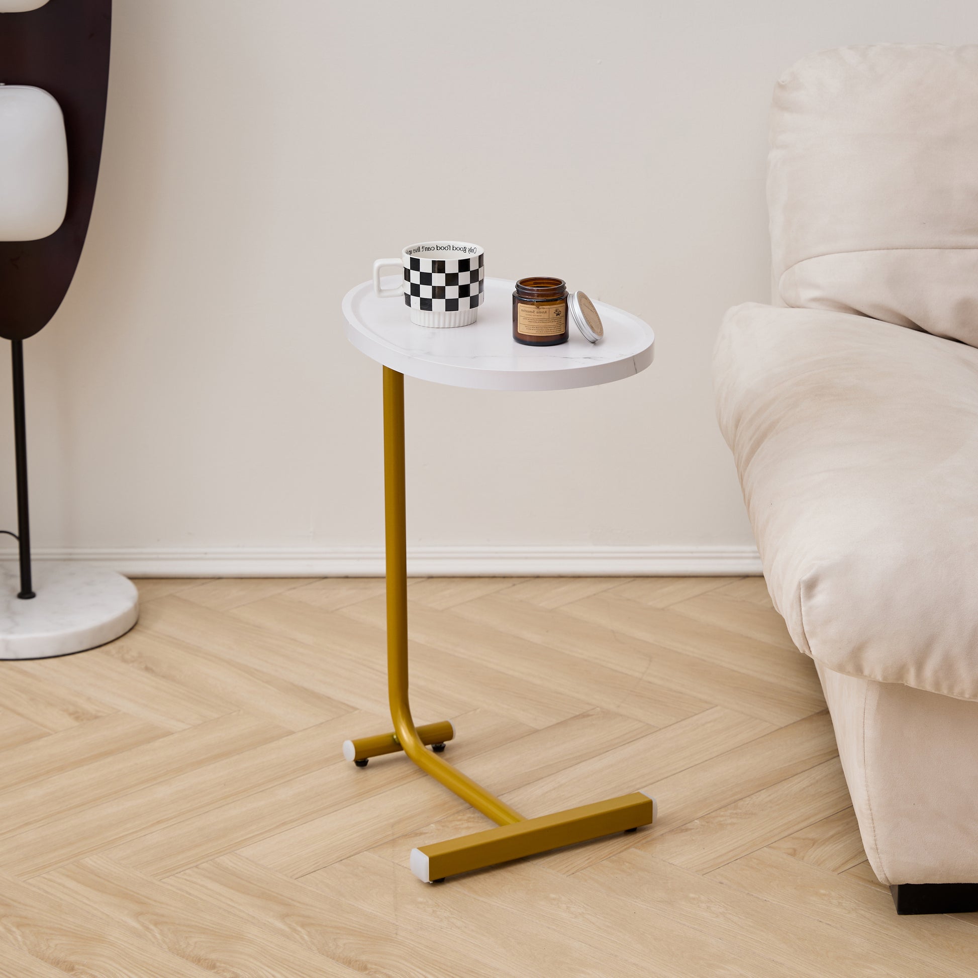 White C-shaped Side Table, Small Sofa Table for Cough, Bederoom image 1