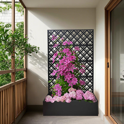 Metal Planter Raised Garden Bed with Trellis 70.9in H x 43.3in W x 15.8in D - Garden Box for Climbing Plants Flowers Vegetable with Drainage Holes, Rhombus Black image 2