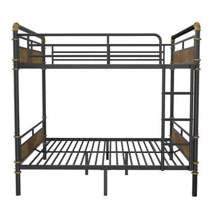 Queen over Queen Metal Bunk Bed, Industrial Detachable Bunkbeds with Safety Guard Rails for Teens, Black(Old SKU W2580S00019) image 10