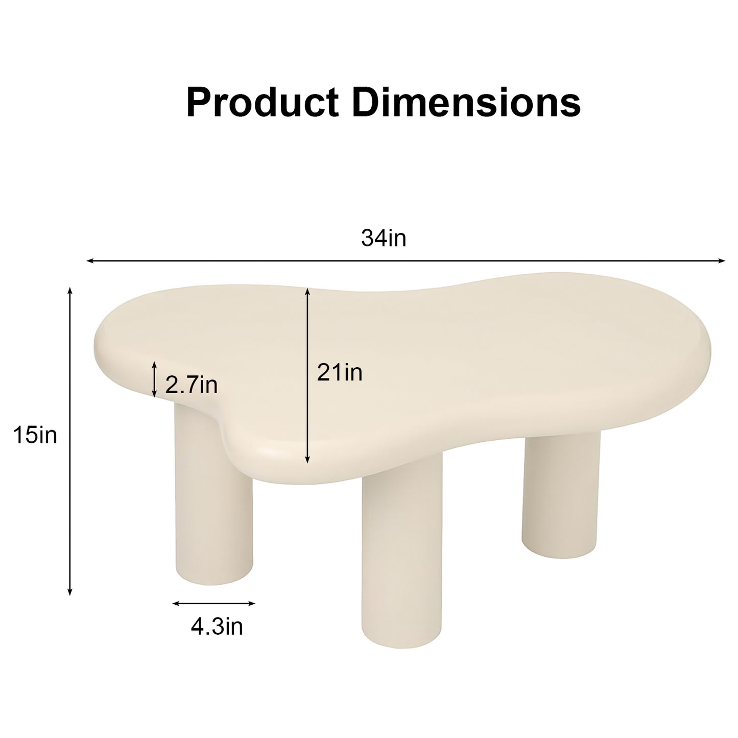 Cloud Coffee Table, Modern Wood Coffee Table for Living Room, Accent Center Tables with 3 Legs, Small Tea Tables for Balcony, Patio, Bedroom, Cream White image 4