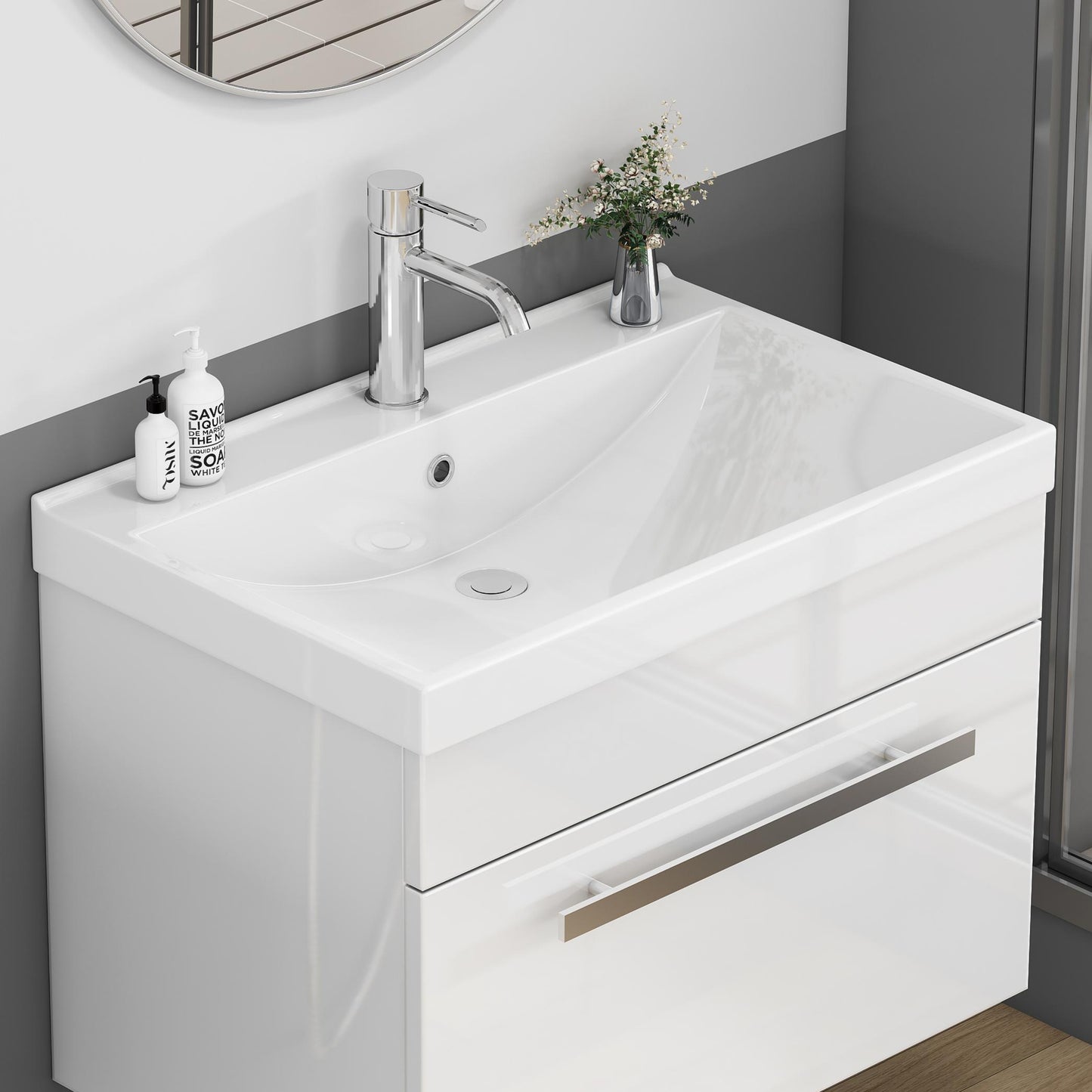 24 Inch Bathroom Vanity Sink Top,Ceramic Basin,2.6-inch Thickened Ceramic Basin,Does Not Include Faucet and Drain,Glossy White image 6