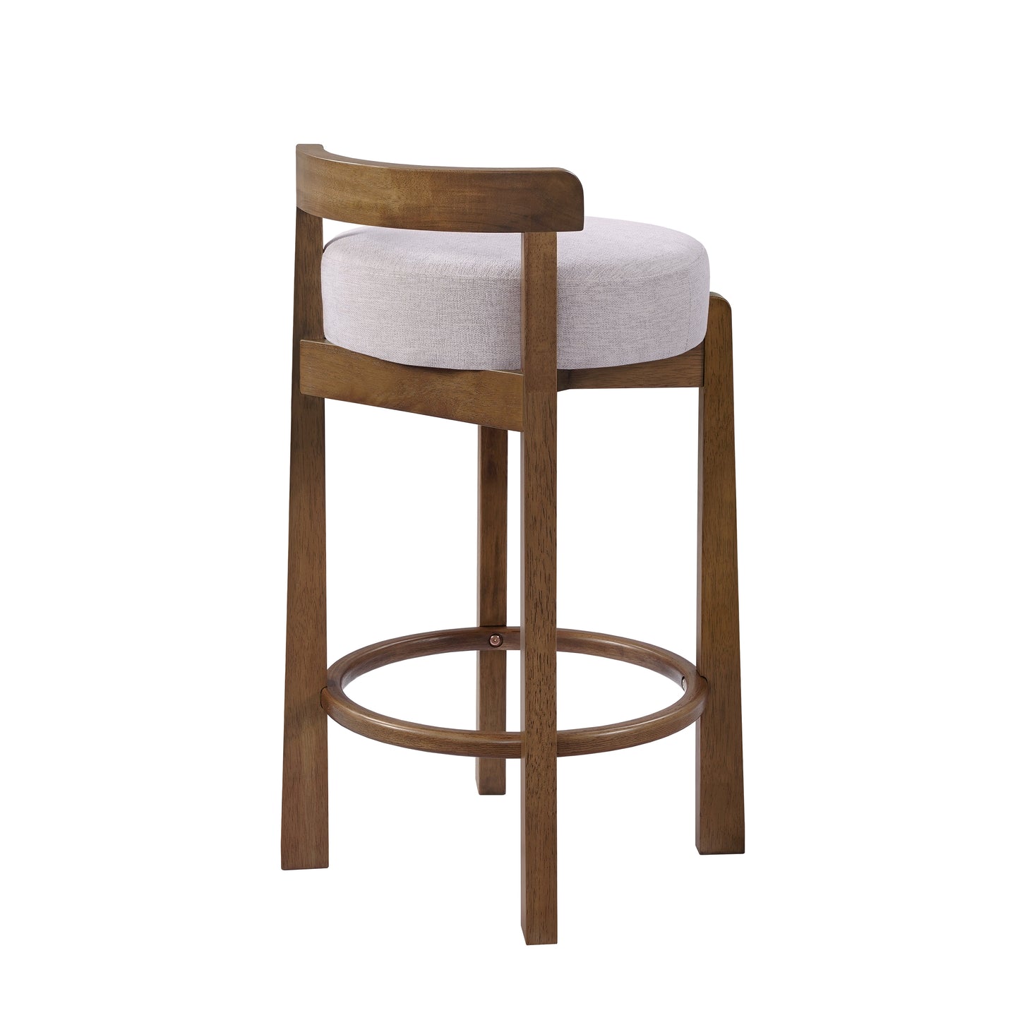 Elise Indoor Minimalist Rubber Wood Counter Height Bar Stool with Ring Footrest, Dark Walnut Finish with Ivory Upholstery, Set of 2 image 8