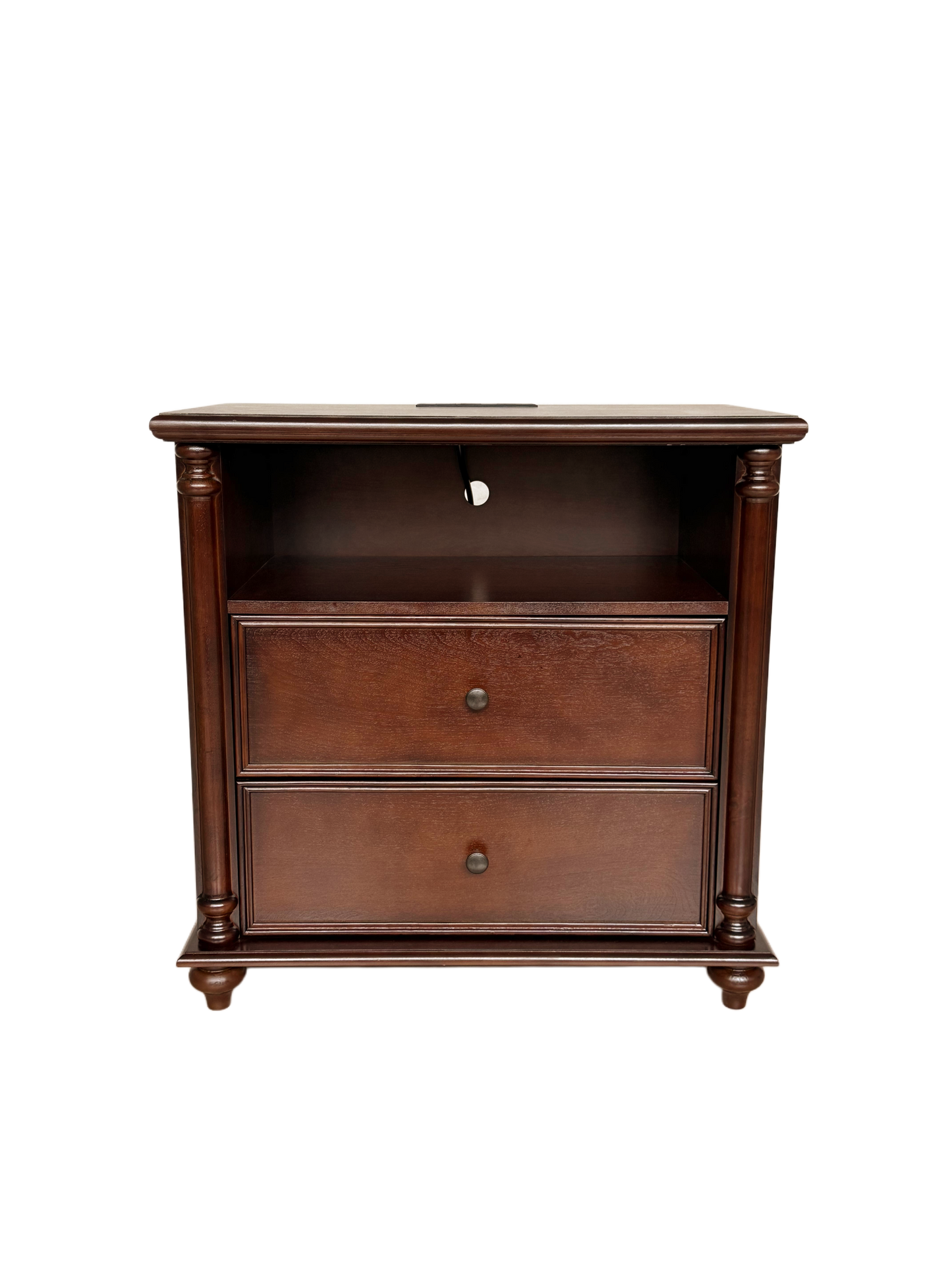 28"Nightstand with Charging Station, Rustic Brown Nightstand, 2 Drawers End Table, Bedside Table Walnut for bedroom image 5