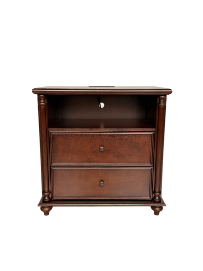 28"Nightstand with Charging Station, Rustic Brown Nightstand, 2 Drawers End Table, Bedside Table Walnut for bedroom image 5