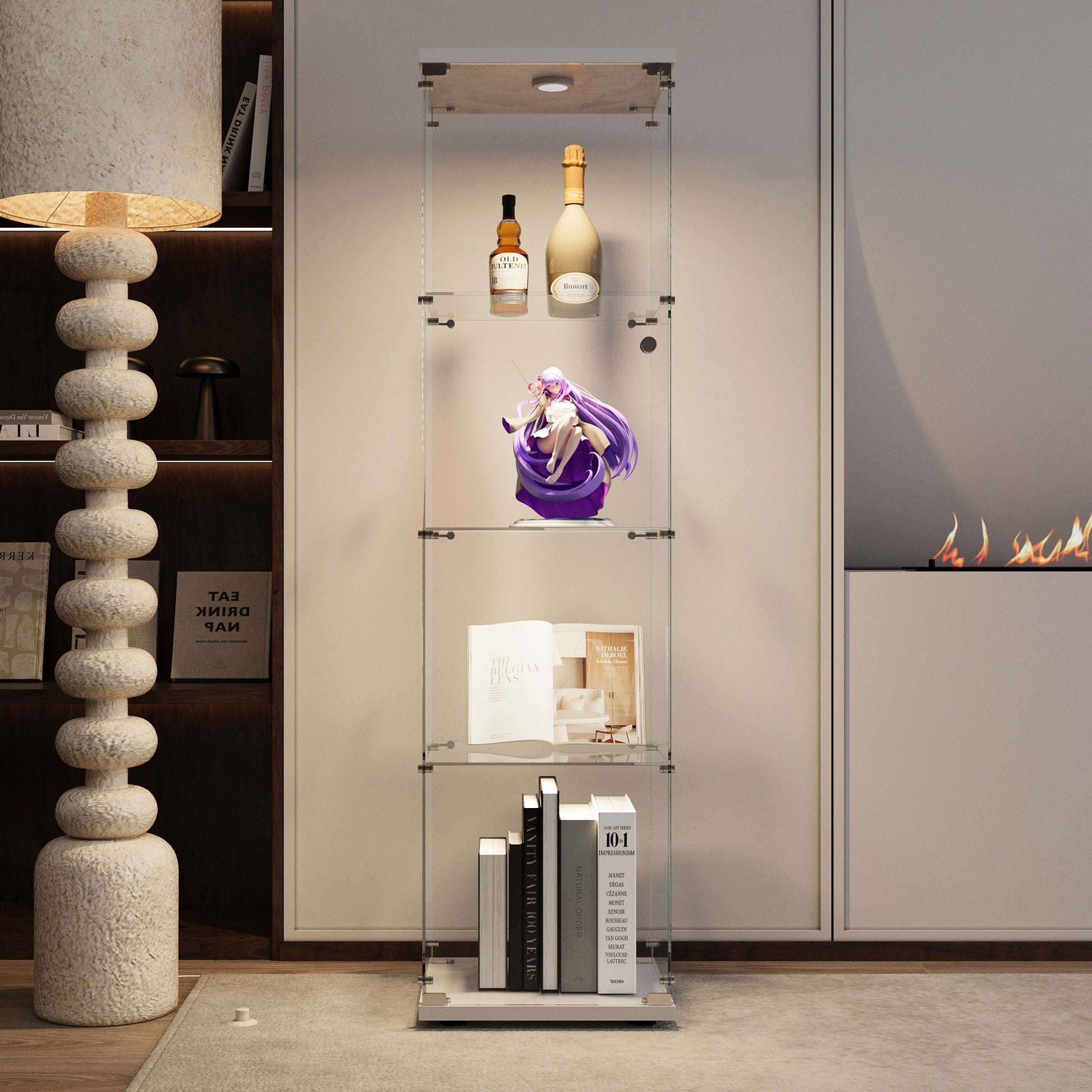 Tempered Glass Display Cabinet,Wine Cabinet,storage Cabinet,File Cabinet,with Battery-powered paipai light,Adjustable Floor Feet,Suitable for uneven ground,Can be placed anywhere,color:white image 3