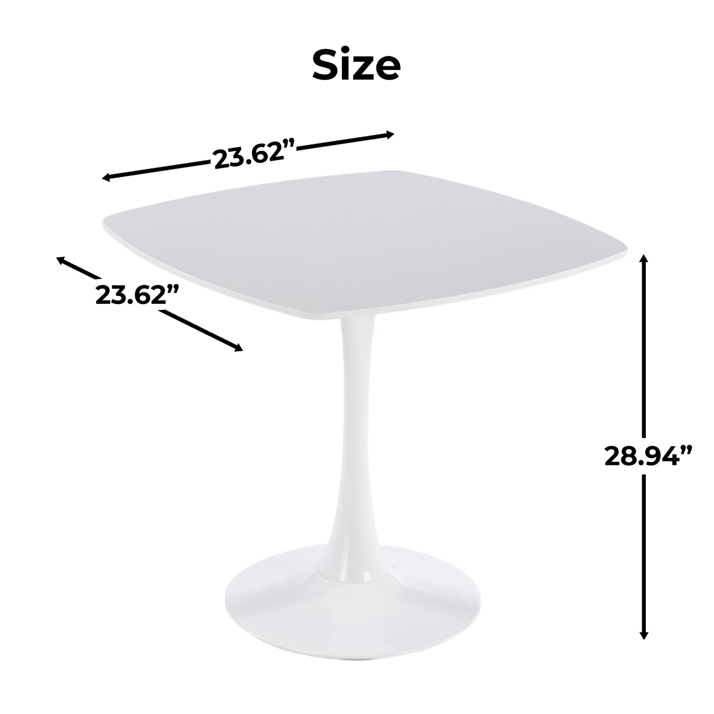 White Square Tulip Table for 2-3 Person, 24" Small Dining Table with Metal Pedestal Base, Modern Kitchen Table for Small Space, Apartment, Bistro, Cafe, Office & Living Room, Matte White MDF Top image 7
