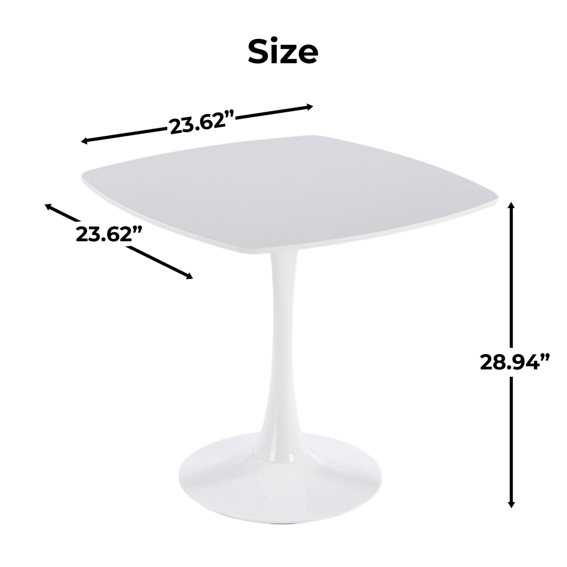 White Square Tulip Table for 2-3 Person, 24" Small Dining Table with Metal Pedestal Base, Modern Kitchen Table for Small Space, Apartment, Bistro, Cafe, Office & Living Room, Matte White MDF Top image 7