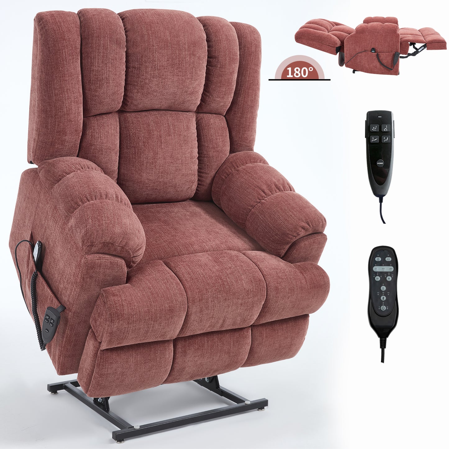Dual Motor Heat Massage Infinite Position Up to 350 LBS Electric Power Lift Recliners with Power-Remote, Medium-firm and Heavy Duty, Red image 9