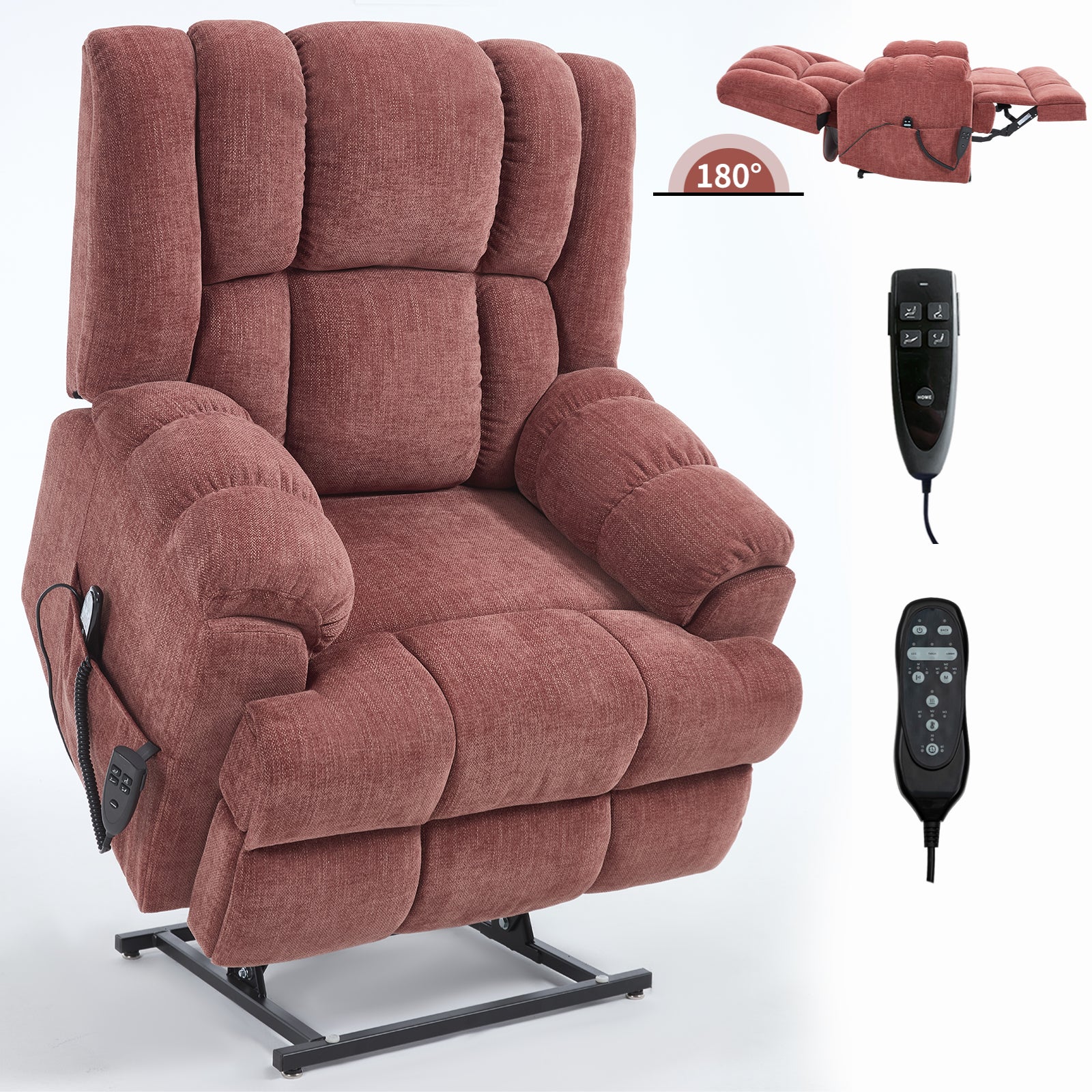 Dual Motor Heat Massage Infinite Position Up to 350 LBS Electric Power Lift Recliners with Power-Remote, Medium-firm and Heavy Duty, Red image 9