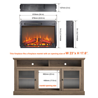 23 inch electric fireplace insert heater with log set & realistic flame, overheating protection without control image 2