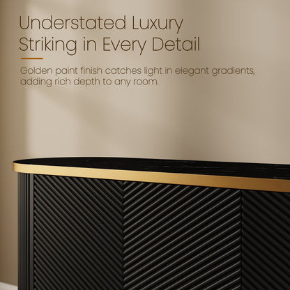 63" Diagonal Fluted Sideboard Cabinet with Storage, 4-Door Buffet Credenza TV Stand with Gold Trim, Black Faux Marble-Top Console Table, Modern Storage Cabinet for Dining Room, Living Room, Black image 8