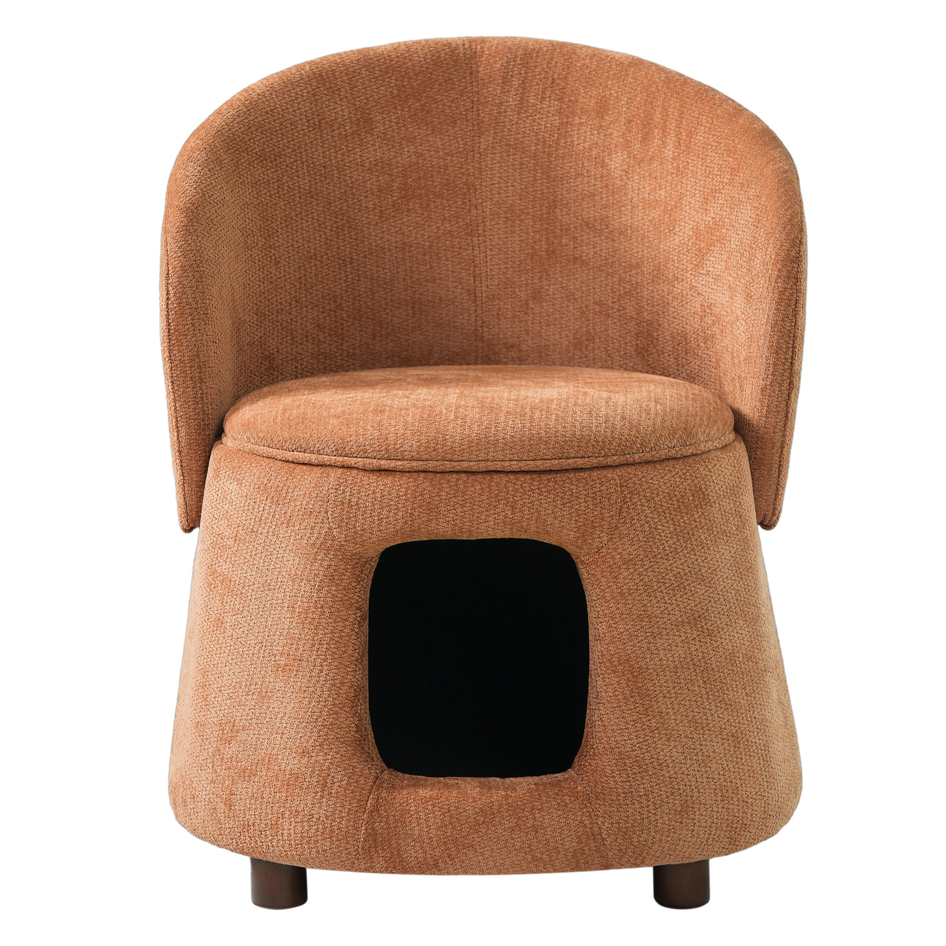Orange Pet Friendly Chair with Hidden Pet Nook, Convertible Stool, Storage Seat, 220lbs Capacity, Acacia Wood Legs image 4